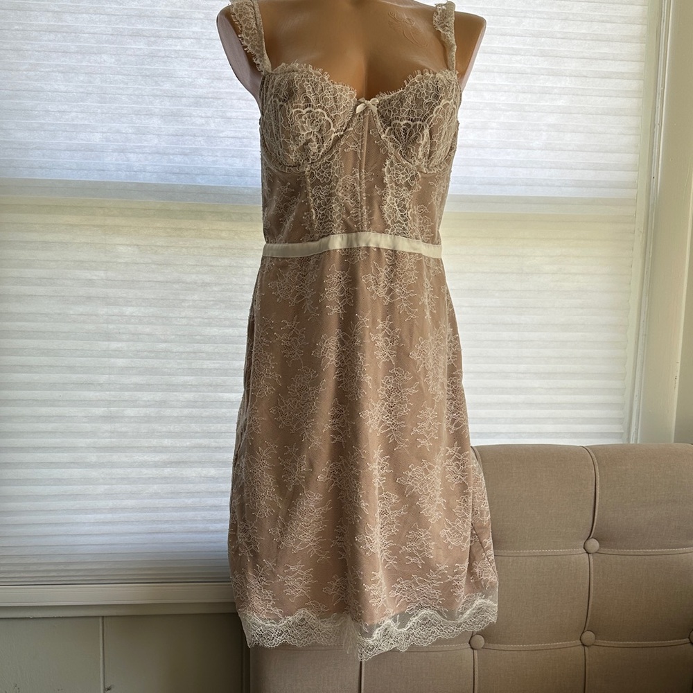 Lace Trim Slip Dress - Cream Beige